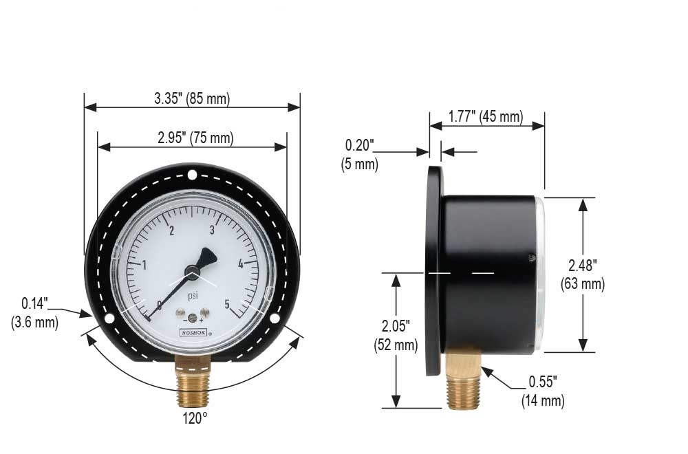 NEW NoShok 2.5” Diaphragm Gauge 25-200-10 In H2O Swiss Made