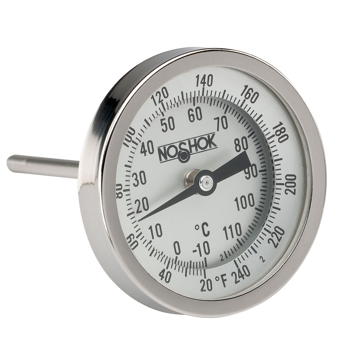 Adjustable Industrial Bimetal Thermometer 5 Face x 2-1/2 Stem, 0-250 w/Calibration Dial