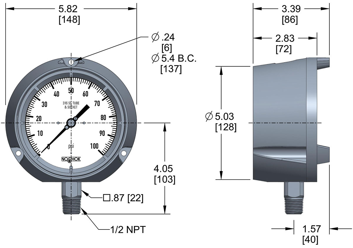 On Liquid Series Gauges Pressure Process and Dry NOSHOK, 600/700 Filled