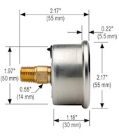 900 Series Acrylonitrile Butadiene Styrene (ABS) and Stainless Steel Liquid Filled Pressure Gauge (20-911-Series)_Dim