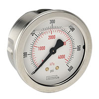 900 Series 0 to 1,000 psi Pressure Range Acrylonitrile Butadiene Styrene (ABS) and Stainless Steel Liquid Filled Pressure Gauge (25-911-SST-1000-psi/kPa)